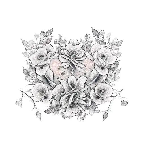 between woman's chest not on them, flowing vine of flowers going from under right breast, center chest over left shoulde tattoo design idea