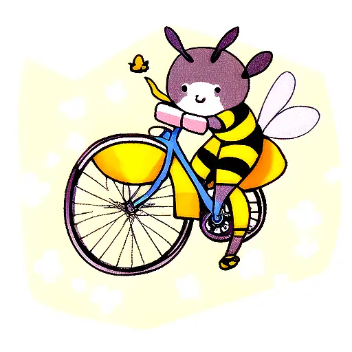 cute bee on bicycle tattoo design idea
