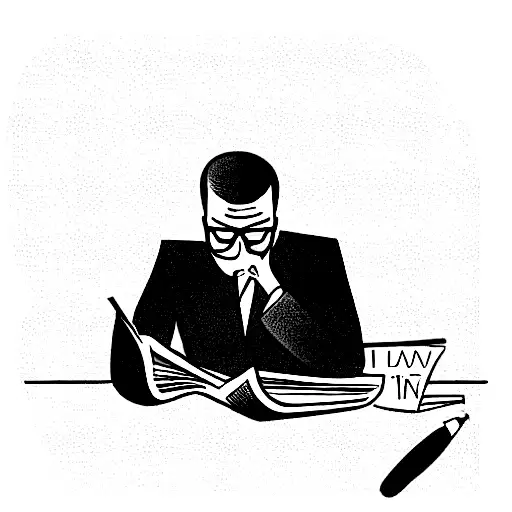 a gentleman reading a newspaper that has written "tutto passa" on the first pag tattoo design idea