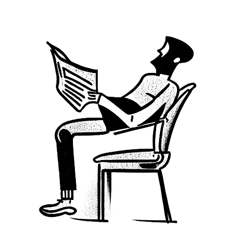 man on a chair reading newspaper tattoo design idea