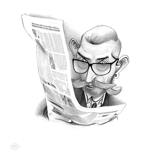 a gentleman reading a newspaper that has written "tutto passa" on the first pag tattoo design idea