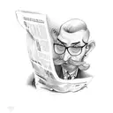 a gentleman reading a newspaper that has written "tutto passa" on the first pag tattoo design idea