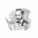 a gentleman reading a newspaper that has written "tutto passa" on the first pag tattoo design idea