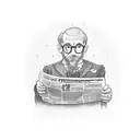 a gentleman reading a newspaper that has written "tutto passa" on the first pag tattoo design idea