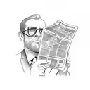 a gentleman reading a newspaper that has written "tutto passa" on the first pag tattoo design idea