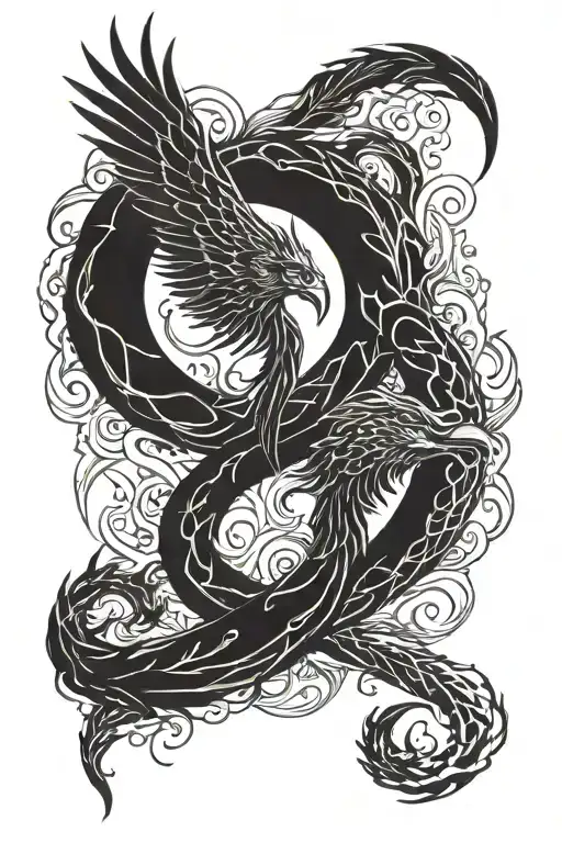Ouroboros and phoenix semicolon tattoo design tattoo design idea