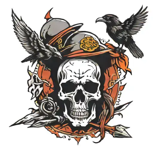 crows with skull and guns with nurses hat and lightning bolt  tattoo design idea