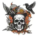 crows with skull and guns with nurses hat and lightning bolt  tattoo design idea