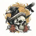 crows with skull and guns with nurses hat and lightning bolt  tattoo design idea