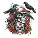 crows with skull and guns with nurses hat and lightning bolt  tattoo design idea