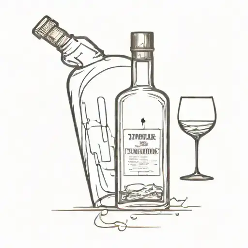 A minimalist tattoo of a whiskey bottle and glass, with a subtle hint of violence in the design tattoo design idea