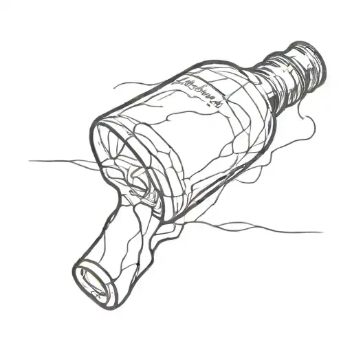 A minimalist tattoo of a broken whiskey bottle, symbolizing the destructive yet intoxicating nature of love and violence tattoo design idea