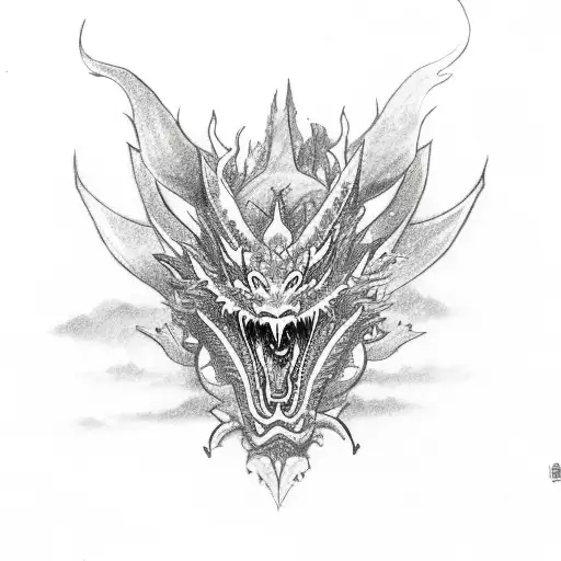 green Chinese styled dragon with purple eyes and fire tattoo design idea