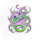 green dragon with purple eyes and fire tattoo design idea