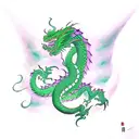green dragon with purple eyes and fire tattoo design idea