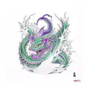 green dragon with purple eyes and fire tattoo design idea