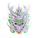 green dragon with purple eyes and fire tattoo design idea