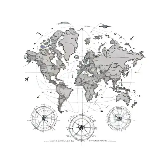 A map of the world with pins marking all the places the client has visited during their retirement tattoo design idea