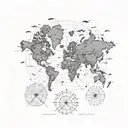 A map of the world with pins marking all the places the client has visited during their retirement tattoo design idea
