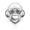 A playful ape wearing sunglasses and headphones, DJing on turntables tattoo design idea