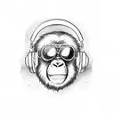 A playful ape wearing sunglasses and headphones, DJing on turntables tattoo design idea