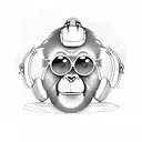 A playful ape wearing sunglasses and headphones, DJing on turntables tattoo design idea