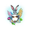 a bunny with wings holding a flower for a hummingbird tattoo design idea