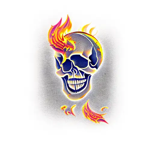 skull with hot girl flames and player cards tattoo design idea