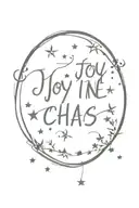 a fine line tattoo with the words “joy in chaos” on one line in a thin brush script, surround this with small stars  tattoo design idea