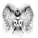 hands praying with angel wings behind hands tattoo design idea