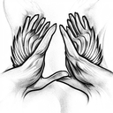 hands praying with angel wings behind hands tattoo design idea