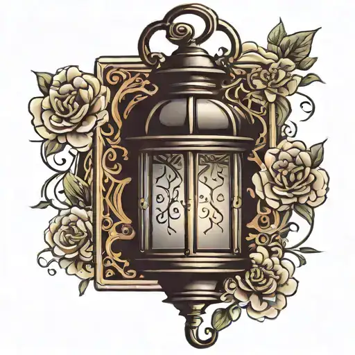 lantern with an open door inside   tattoo design idea
