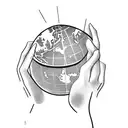 A hand attached to a globe by strings tattoo design idea