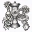 grandfather clock skul hour glass with a heart intertwined tattoo design idea