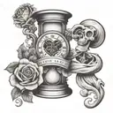 grandfather clock skul hour glass with a heart intertwined tattoo design idea