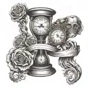 grandfather clock skul hour glass with a heart intertwined tattoo design idea