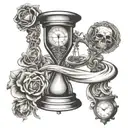grandfather clock skul hour glass with a heart intertwined tattoo design idea