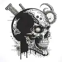 dominos scattered throughout reflecting skull inside scorpion's  tattoo design idea