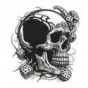 dominos scattered throughout reflecting skull inside scorpion's  tattoo design idea