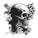 dominos scattered throughout reflecting skull inside scorpion's  tattoo design idea