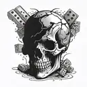 dominos scattered throughout reflecting skull inside scorpion's  tattoo design idea