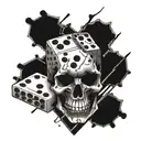 dominos scattered throughout reflecting skull inside tattoo design idea