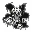 dominos scattered throughout reflecting skull inside tattoo design idea