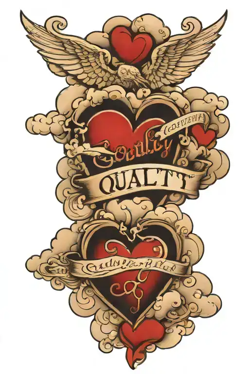 Clouds with the phrase "quality and heart" tattoo design idea