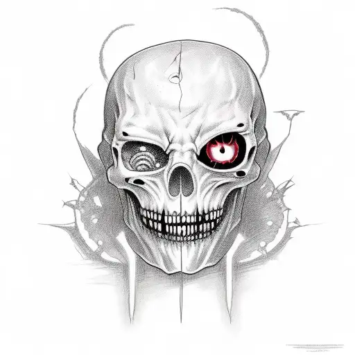 Incorporate a horror-themed cybersiglism design into a sketch-style tattoo tattoo design idea
