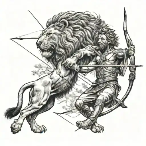 lion and archer shooting an arrow tattoo design idea