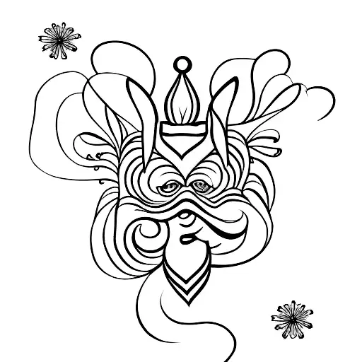 A symbolic tattoo design inspired by the Mad Hatter hat, featuring abstract ribbon and flower elements in a minimalist style tattoo design idea