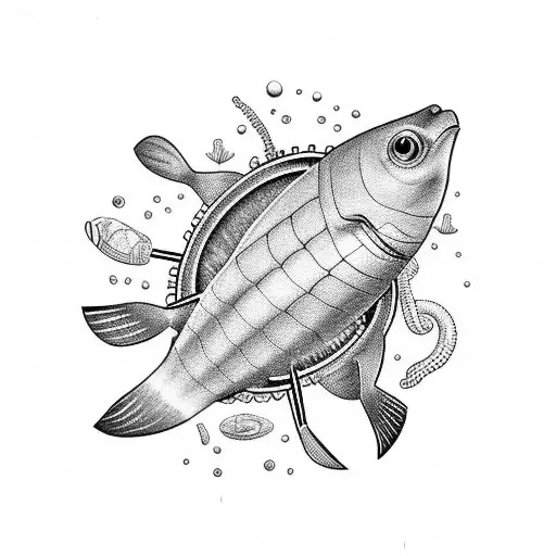 Diving gear surrounded by marine life tattoo design idea