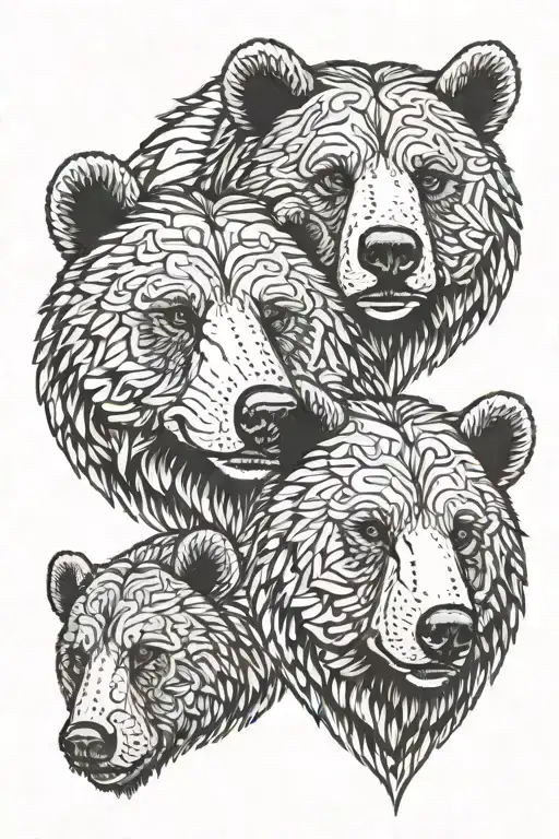 three bear faces tattoo design idea