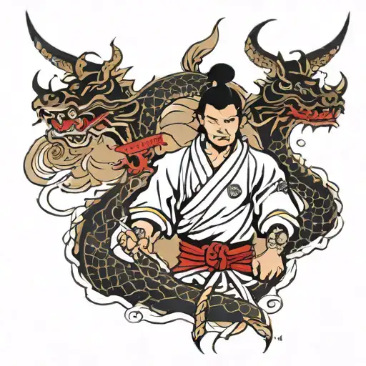 zen samurai, dragon, tori gate tattoo design idea
